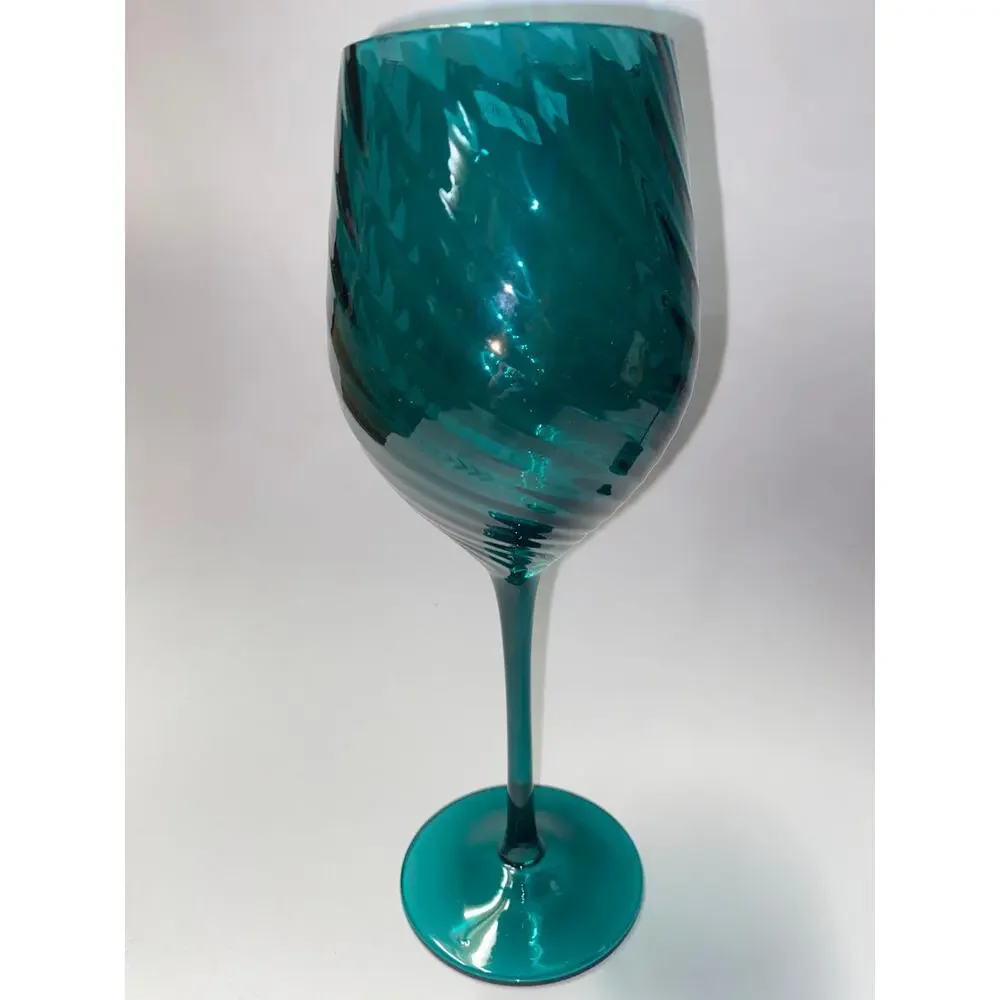 New Godinger RARE Vintage Blue Swirl Textured Glass Wine Glasses Glass Set of 2
